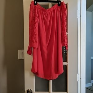 Strapless bright coral dress